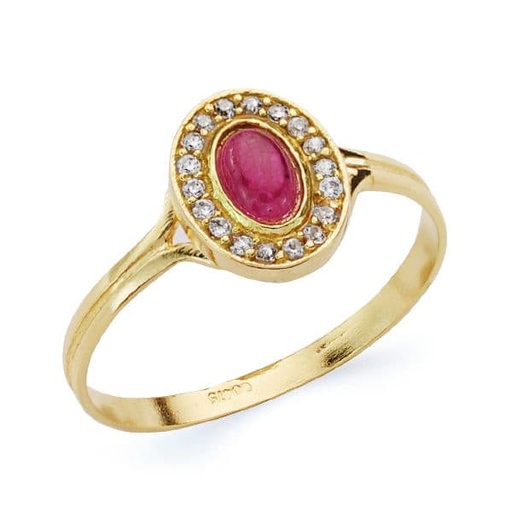 [P20683-2-RO] 18K SORTIJA PIEDRA ROJA MOTIVO 9X7 MM
