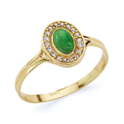 [P20683-2-VE] 18K SORTIJA PIEDRA VERDE MOTIVO 9X7 MM