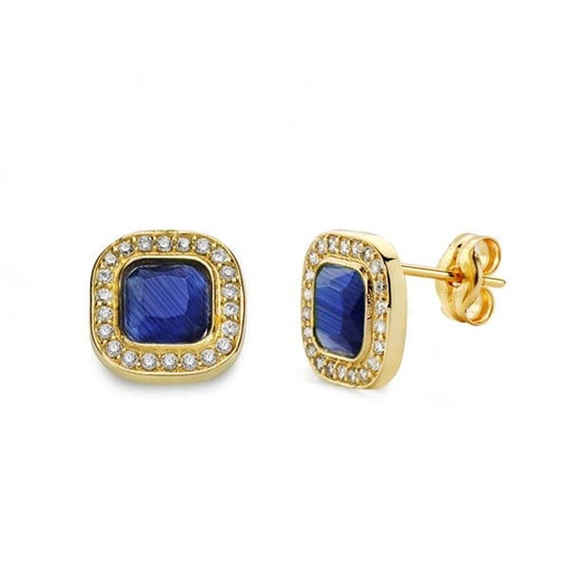 [P20684-1-AZ] 18K PENDIENTES PIEDRA AZUL 9X9 MM