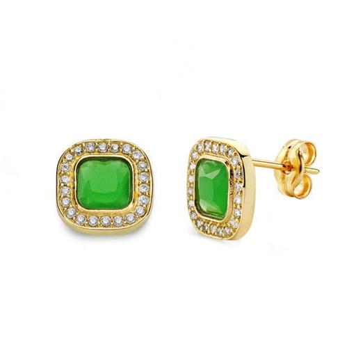[P20684-1-VE] 18K PENDIENTES PIEDRA VERDE 9X9 MM