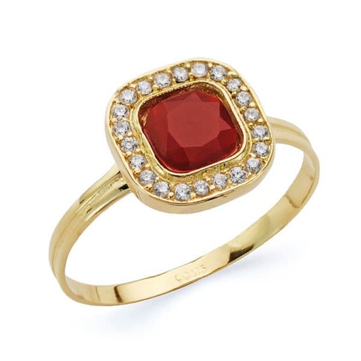 [P20684-2-RO] 18K SORTIJA PIEDRA ROJA Y CIRCONITAS 9X9 MM
