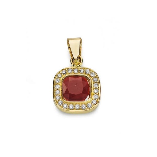 [P20684-5-RO] 18K COLGANTE PIEDRA ROJA Y CIRCONITA 9X9 MM