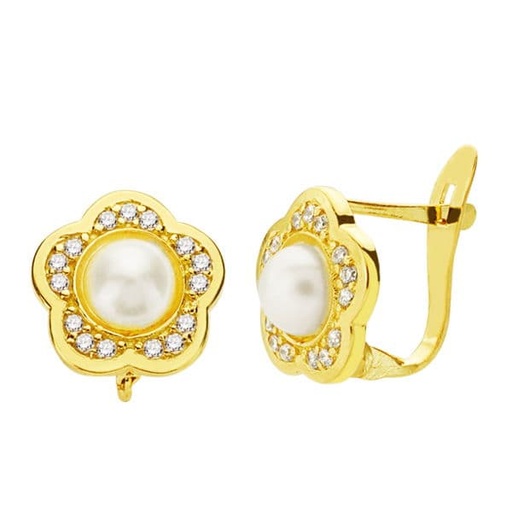 [P20685-1] 18K PENDIENTES FLOR Y CIRCONITAS 10X10 MM