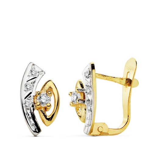 [P20692-1] 18K PENDIENTES BICOLOR CIRCONITAS 11X5 MM