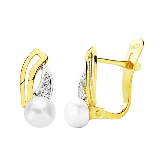 [P20693-1] 18K PENDIENTES BICOLOR PERLA 13X5 MM