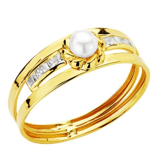 [P20697-2] 18K SORTIJA ORO AMARILLO CIRCONITAS Y PERLA 3 MM
