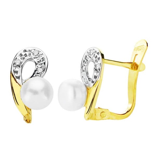 [P20700-1] 18K PENDIENTES BICOLOR PERLA 10X6 MM