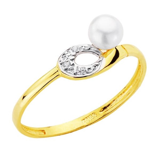 [P20700-2] 18K SORTIJA BICOLOR CIRCONITAS Y PERLA 4 MM