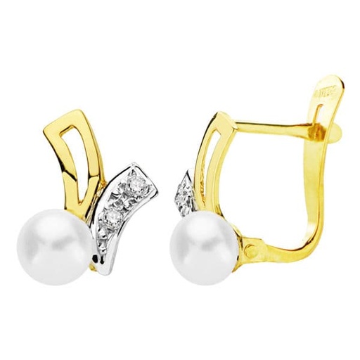 [P20701-1] 18K PENDIENTES BICOLOR PERLA 11X8 MM