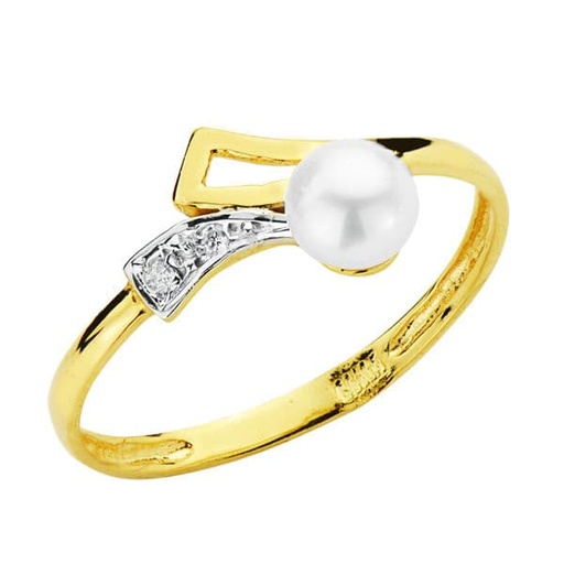 [P20701-2] 18K SORTIJA BICOLOR CIRCONITAS PERLA 4 MM