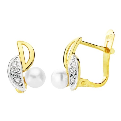 [P20702-1] 18K PENDIENTES BICOLOR PERLA 11X6 MM