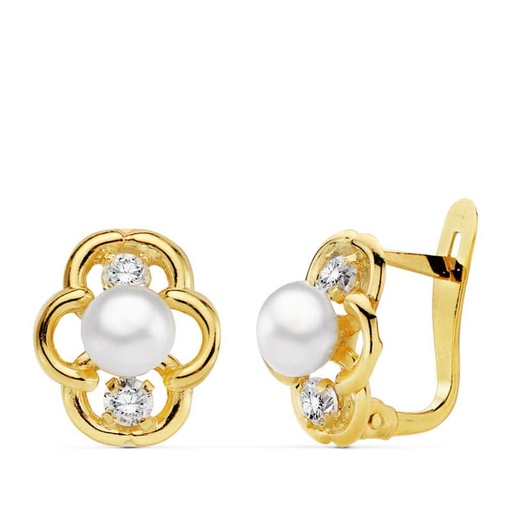 [P20708-1] 18K PENDIENTES PERLA Y CIRCONITAS 11X9 MM
