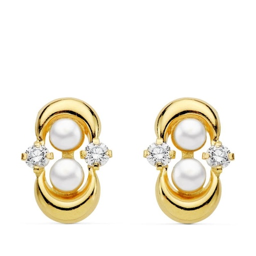 [P20710-1] 18K PENDIENTES COMUNION PERLA Y CIRCONITAS