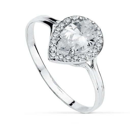 [P20711-2] 18K SORTIJA ORO BLANCO CIRCONITAS MOTIVO 10X 8 MM