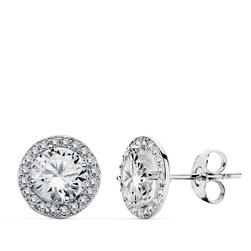 [P20719-1] 18K PENDIENTES ORO BLANCO REDONDOS CIRCONITAS 9 MM