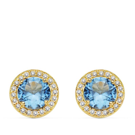[P20719-1-AM] 18K PENDIENTES PIEDRA AZUL CLARO 9 MMCIRCONITAS