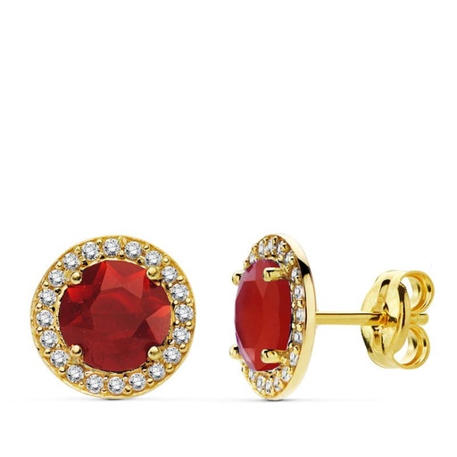[P20719-1-RO] 18K PENDIENTES PIEDRA ROJA CIRCONITAS 9 MM