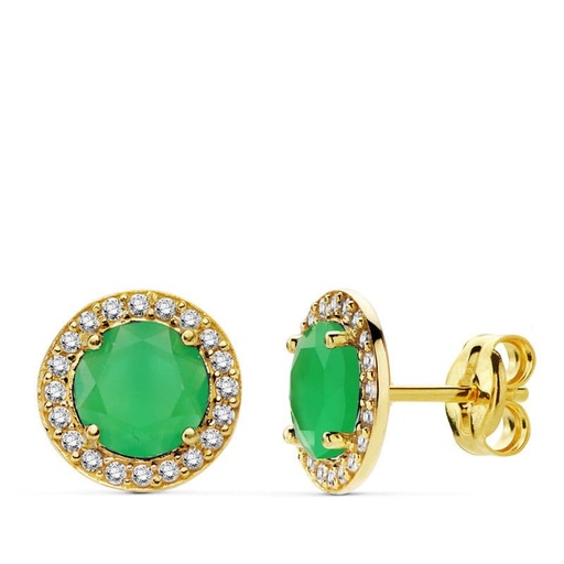 [P20719-1-VE] 18K PENDIENTES PIEDRA VERDE CIRCONITAS 9 MM