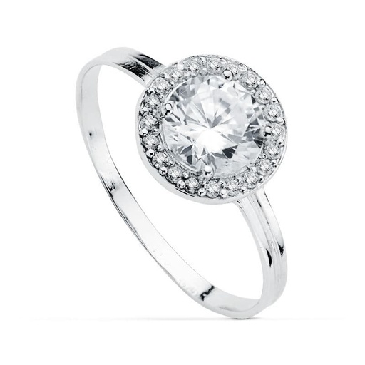 [P20719-2] 18K SORTIJA ORO BLANCO CIRCONITAS MOTIVO 9 MM