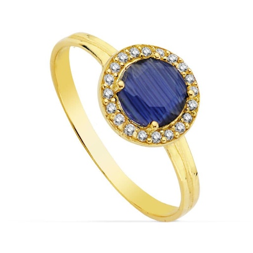 [P20719-2-AZ] 18K SORTIJA PIEDRA AZUL 9 MMCIRCONITAS