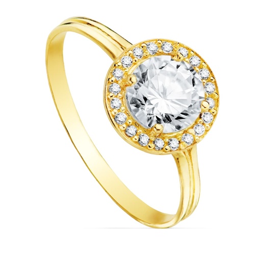 [P20719-2-OA] 18K SORTIJA ORO AMARILLO MOTIVO REDONDO 9 MM CIRCONITA CENTRAL 6 MM