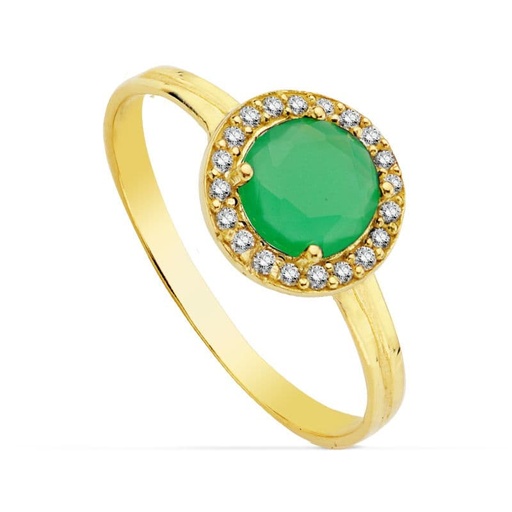 [P20719-2-VE] 18K SORTIJA ORO AMARILLO MOTIVO REDONDO 9 MM CIRCONITA COLOR VERDE 6 MM