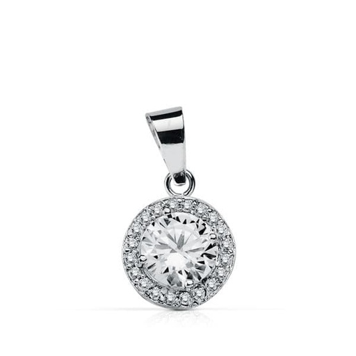 [P20719-5] 18K COLGANTE ORO BLANCO REDONDO CIRCONITAS 9 MM