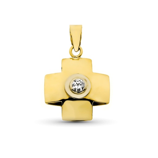 [P2072] 18K CRUZ ORO AMARILLO CON CIRCONITA 18X15 MM