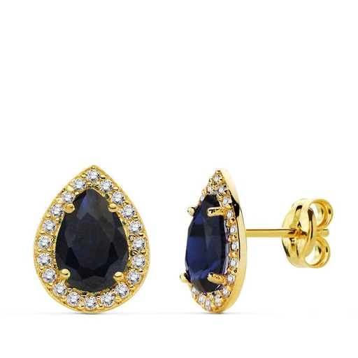 [P20721-1-AZ] 18K PENDIENTES PIEDRA AZUL CIRCNONITAS 10X8 MM
