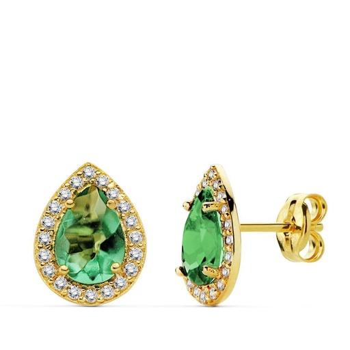 [P20721-1-VE] 18K PENDIENTES PIEDRA VERDE CIRCONITAS 10X8 MM