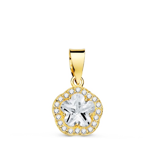 [P20723-5-CI] 18K COLGANTE ORO AMARILLO FLOR CON CIRCONITAS 9X9 MM