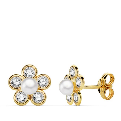 [P20724-1] 18K PENDIENTES FLOR CIRCONITAS 9X9 MM