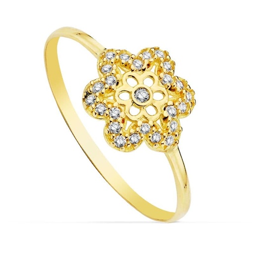 [P20725-2] 18K SORTIJA FLOR CIRCONITAS 9X9 MM