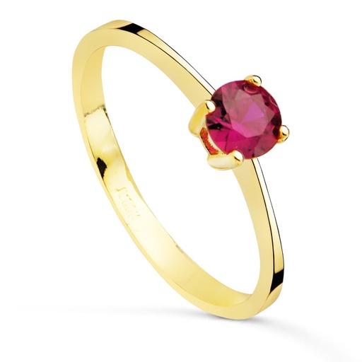 [P20728-2RO] 18K SOLITARIO ORO AMARILLO CON CIRCONITA ROJA 4 GARRAS DE 5 MM
