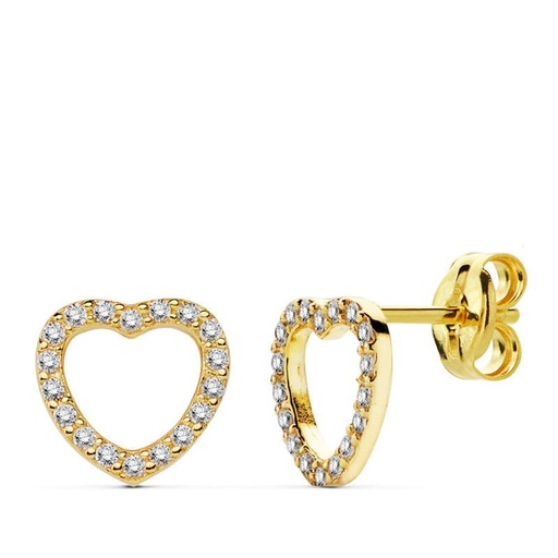 [P20730-1] 18K PENDIENTES ORO AMARILLO CORAZON CIRCONITA 8X8 CM