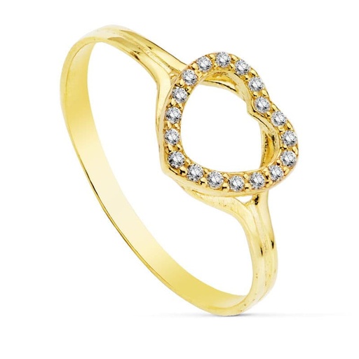 [P20730-2] 18K SORTIJA ORO AMARILLO CORAZON 8 MM CIRCONITAS