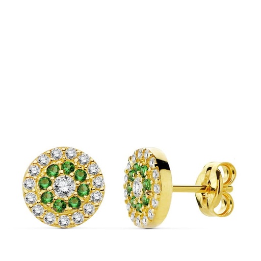 [P20731-1VE] 18K PENDIENTES ORO AMARILLO PIEDRAS VERDES 7 MM