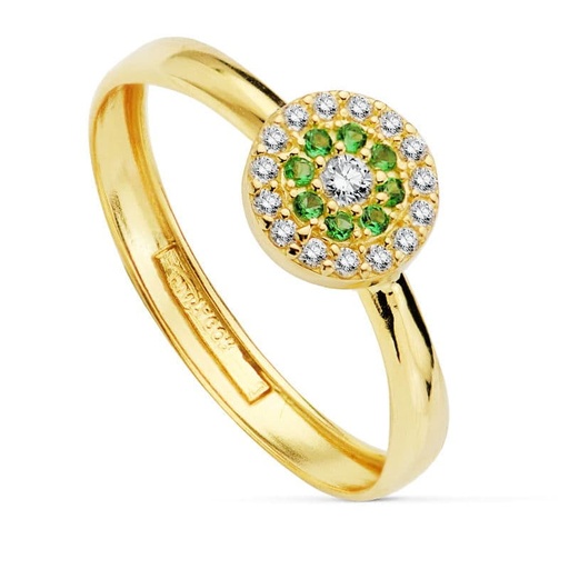 [P20731-2VE] 18K SORTIJA ORO AMARILLO PIEDRAS VERDES 7 MM