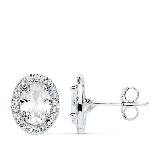 [P20733-1-OB] 18K PENDIENTES ORO BLANCO OVAL CIRCONITAS 10X8 MM