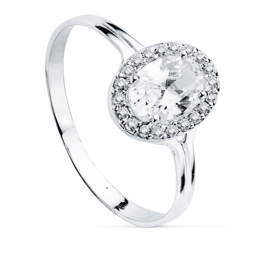 [P20733-2-OB] 18K SORTIJA ORO BLANCO OVAL CIRCONITAS 10X8 MM