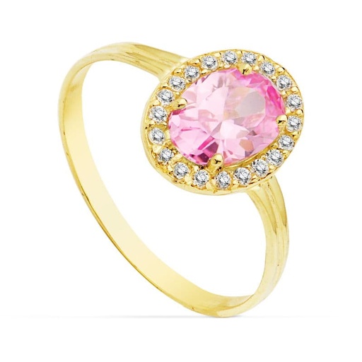 [P20733-2-RS] 18K SORTIJA OVAL P.ROSA CIRCONITAS 10X8 MM