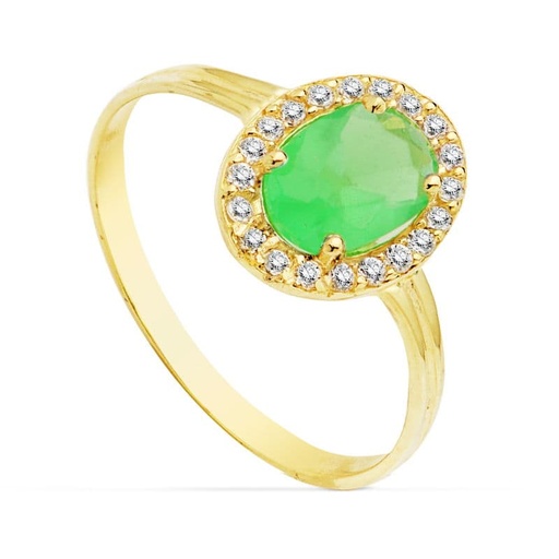 [P20733-2-VE] 18K SORTIJA ORO AMARILLO PIEDRA VERDE OVAL CIRCONITAS 10X8 MM