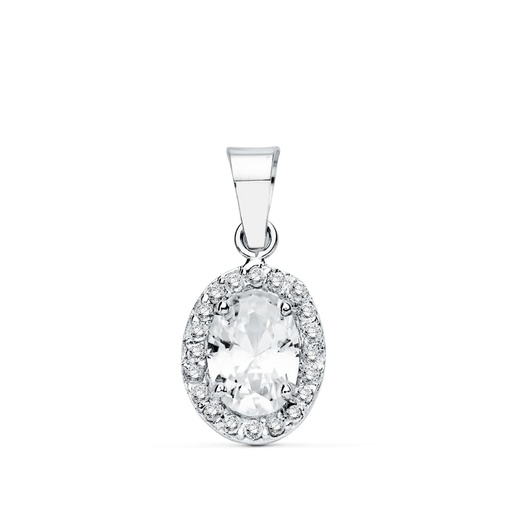 [P20733-5-OB] 18K COLGANTE ORO BLANCO OVAL CIRCONITAS 10X8 MM
