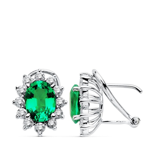 [P20743-1ES] 18K PENDIENTES ORO BLANCO DIAMANTES BRILLANTES 0.84 QTS ESMERALDA 2.20 QTS