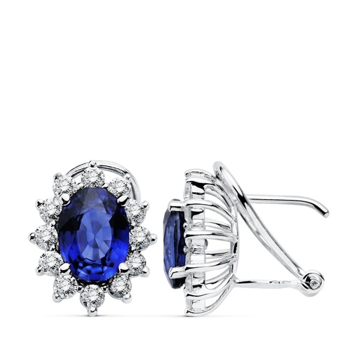 [P20743-1ZA] 18K PENDIENTES ORO BLANCO DIAMANTES 0.84 QTS ZAFIRO 3.26 QTS
