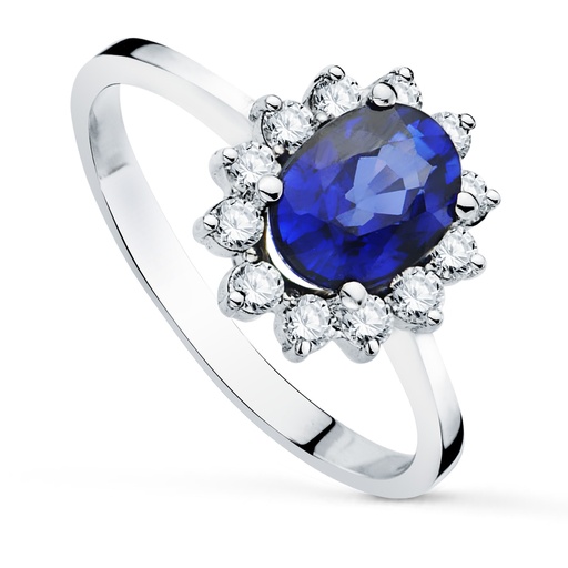 [P20743-2ZA] 18K SORTIJA ORO BLANCO CUAJO CON DIAMANTES 0.42 QTS.  ZAFIRO 8X6 MM 1.63 QTS.