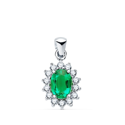 [P20743-5ES] 18K COLGANTE O.BLANCO ESMERALDA 1.10 QT. 14 DIAMANTES 0.42 QTS. SI-H. 11X9 MM