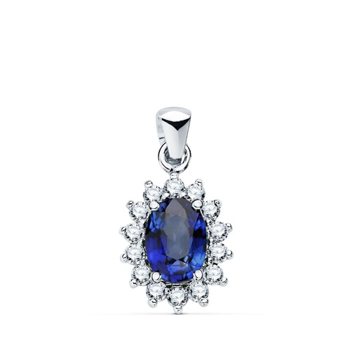 [P20743-5ZA] 18K COLGANTE O.BLANCO ZAFIRO 1.63 QT. 14 DIAMANTES 0.42 QTS. SI-H. 11X9 MM