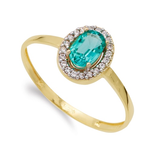 [P20744-2ES] 18K SORTIJA FORMA OVAL ESMERALDA 6X4 MM 0.49 QTS.  ANCHO TOTAL 8X6 MM