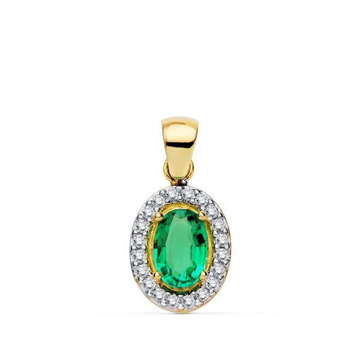 [P20744-5ES] 18K COLGANTE ORO BICOLOR PIEDRA ESMERALDA Y CIRCONITAS 10X8 MM